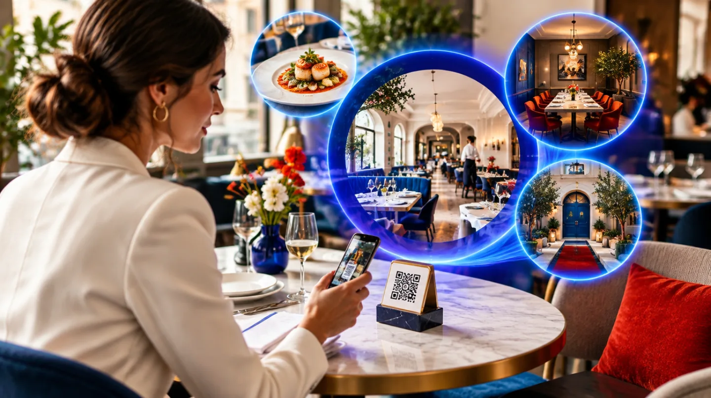 Restaurantgast mit interaktivem QR-Menue