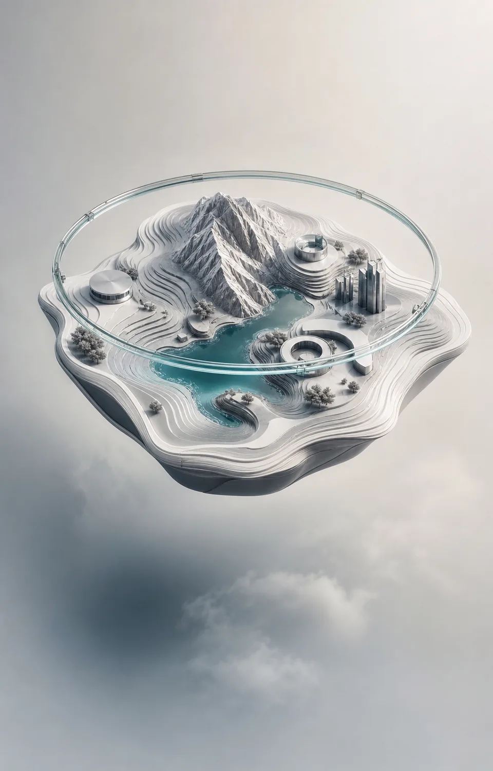 Floating topographic landscape viewed from above