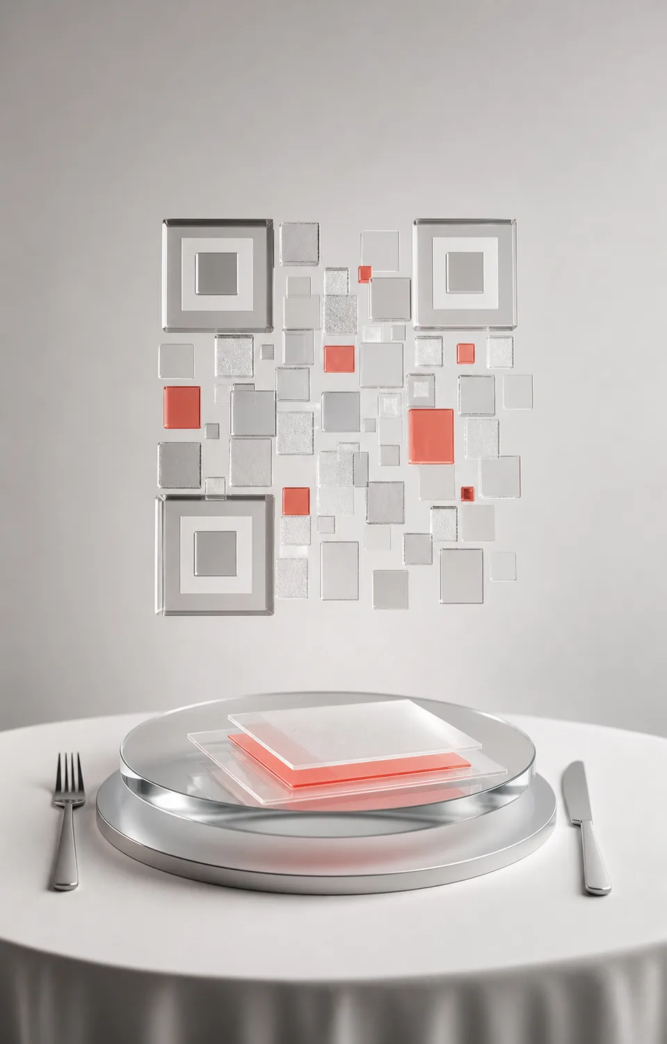 Abstract glass tile pattern above a refined dining setting