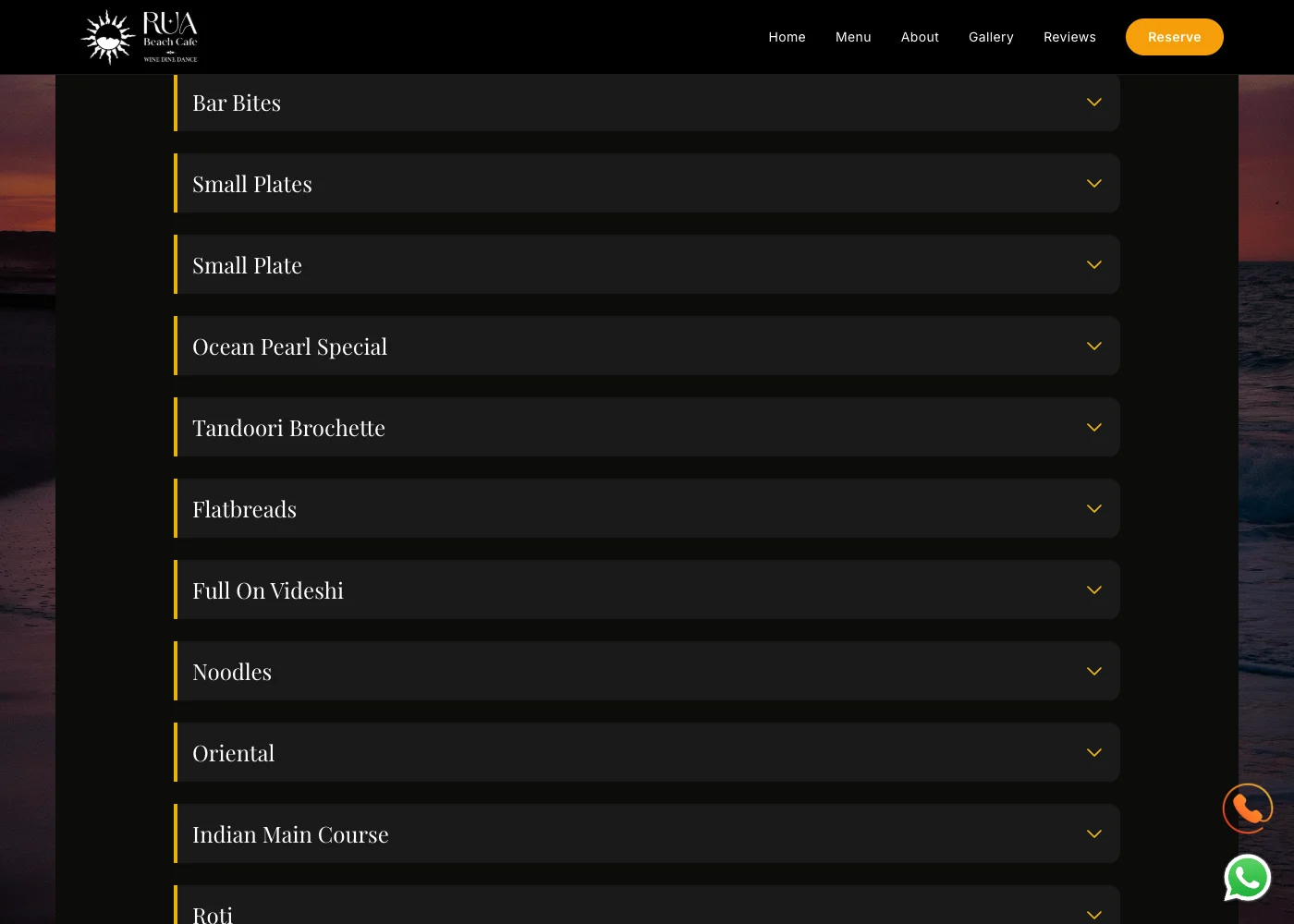 Rua Beach Cafe website preview